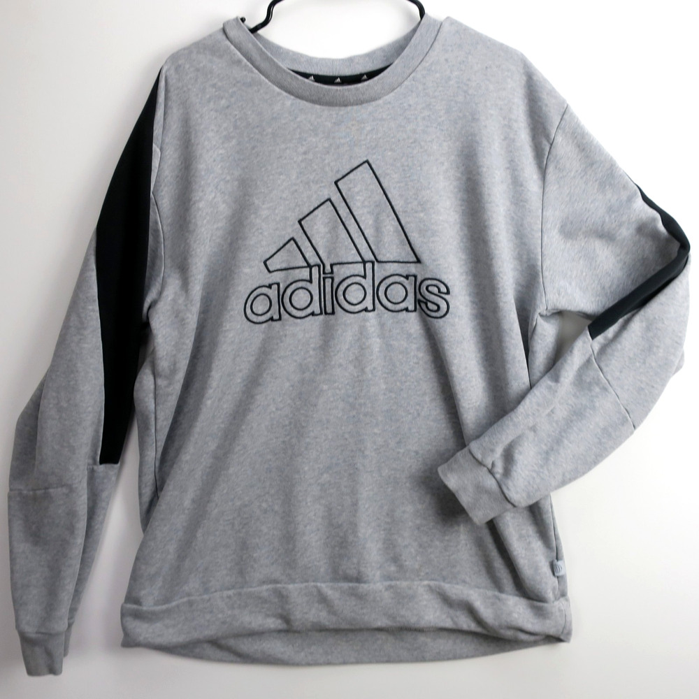 adidas XL Gray Crewneck Sweatshirt Big Logo Organic Cotton Casual Pullover